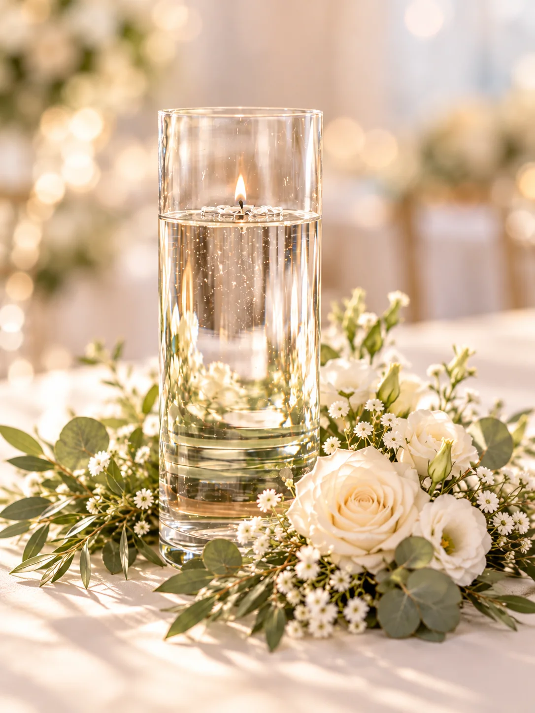 Collection Classique : vase cylindrique et roses blanches